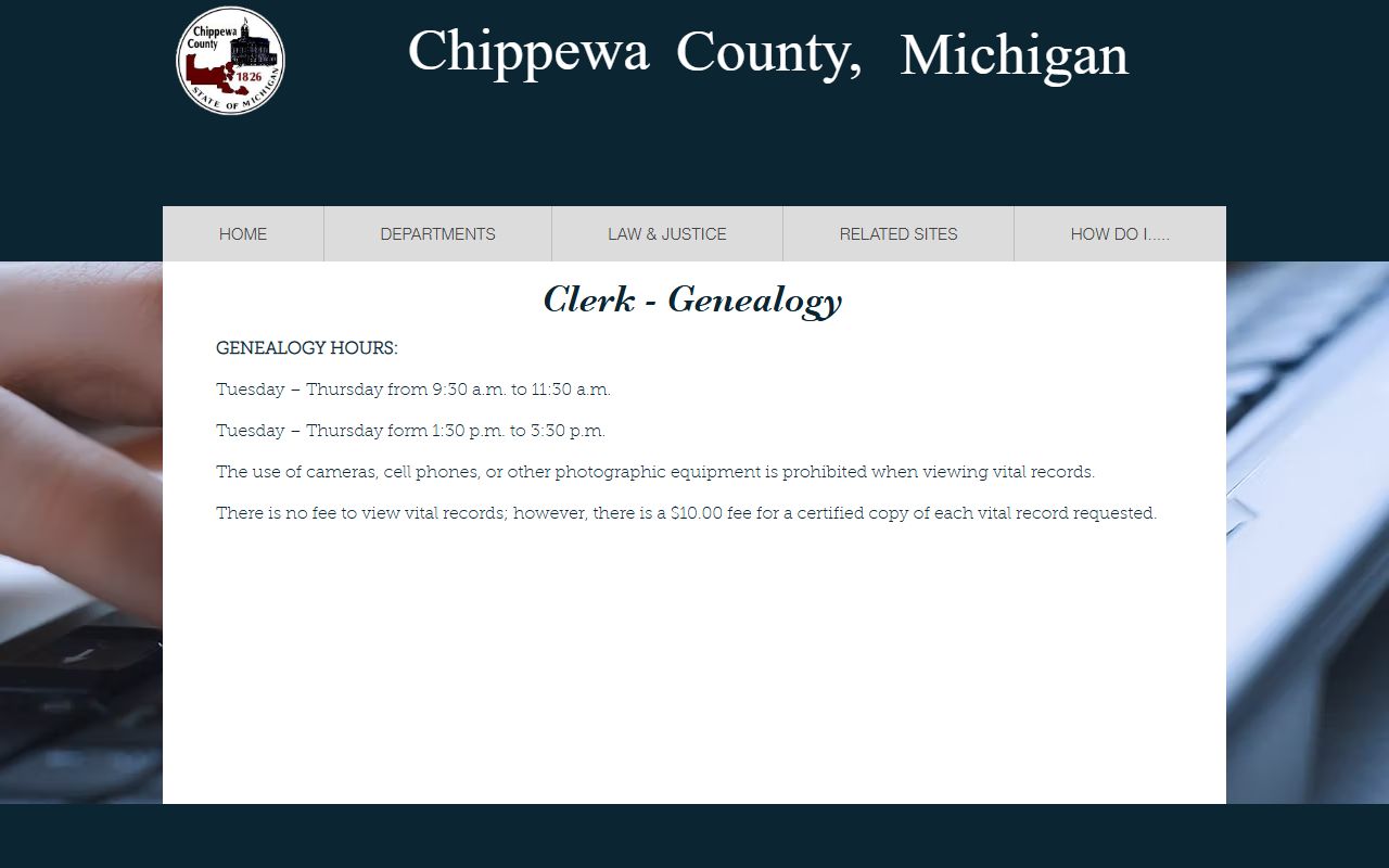 Chippewa County clerk of court genealogy records access page