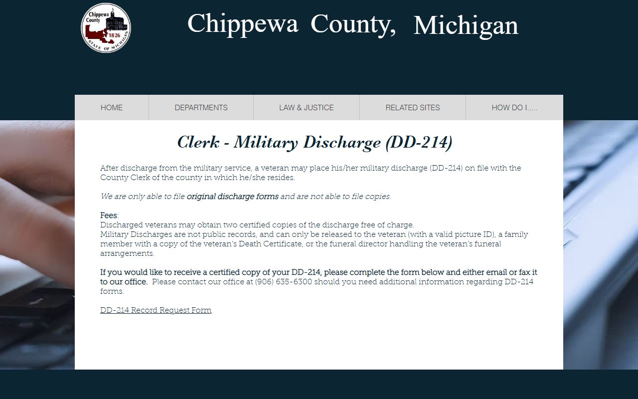 Chippewa County clerk of court military discharge DD-214 records page