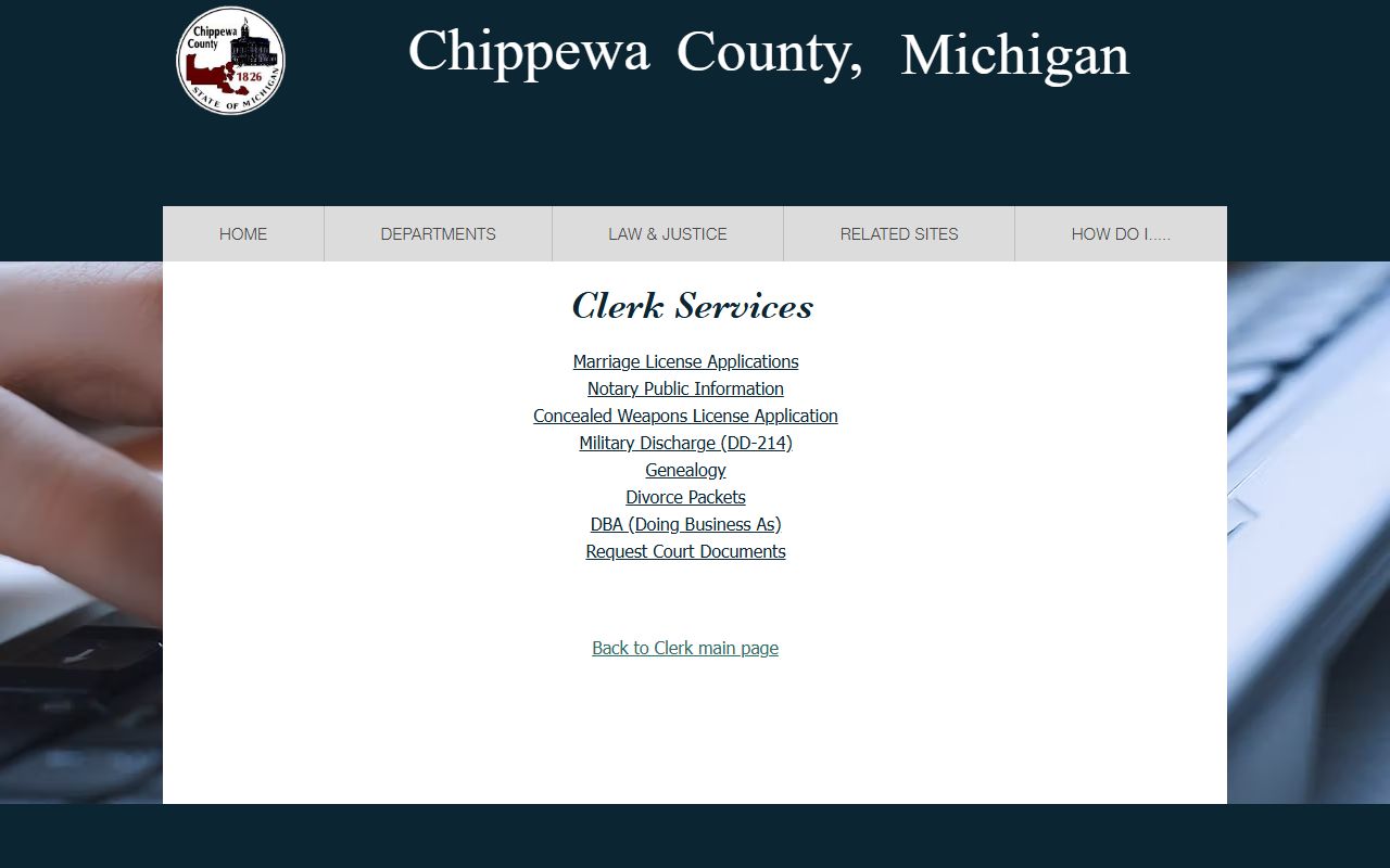 Chippewa County clerk of court services and records request page