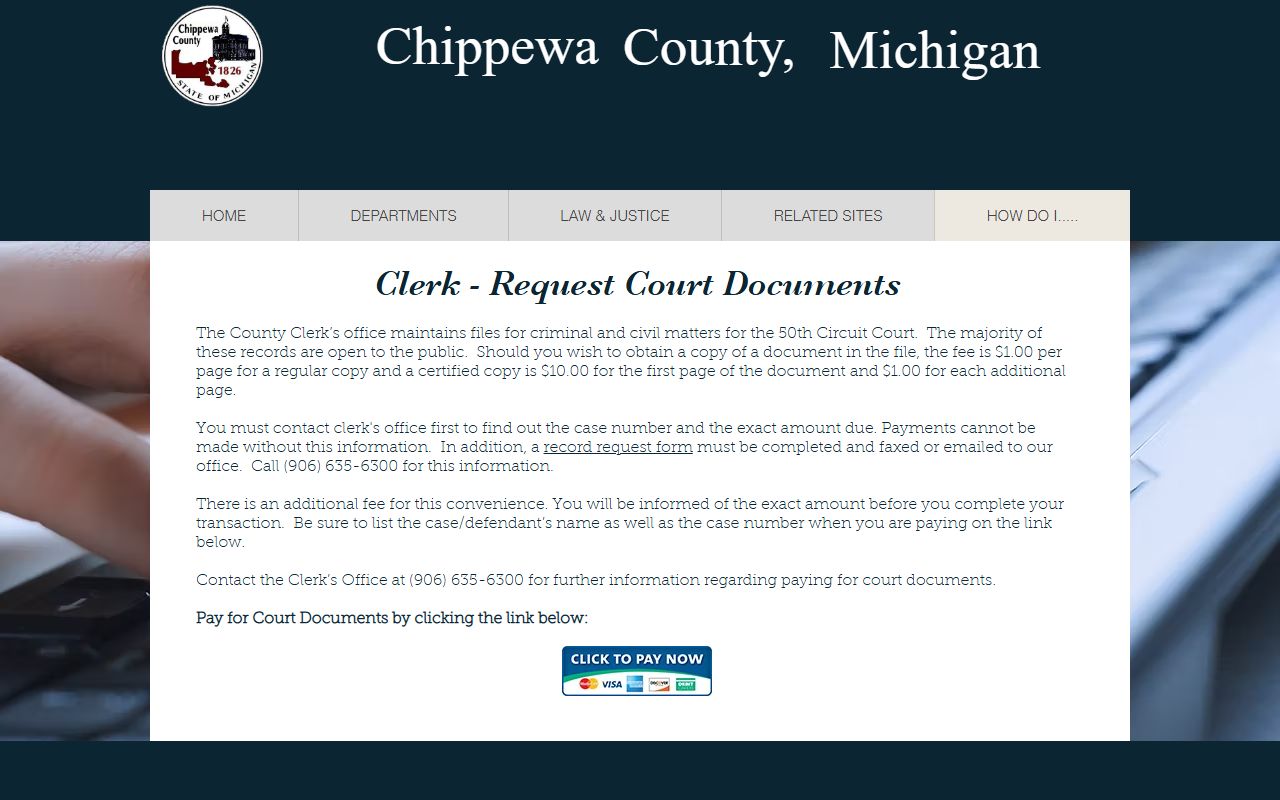 Chippewa County clerk of court request court documents records form