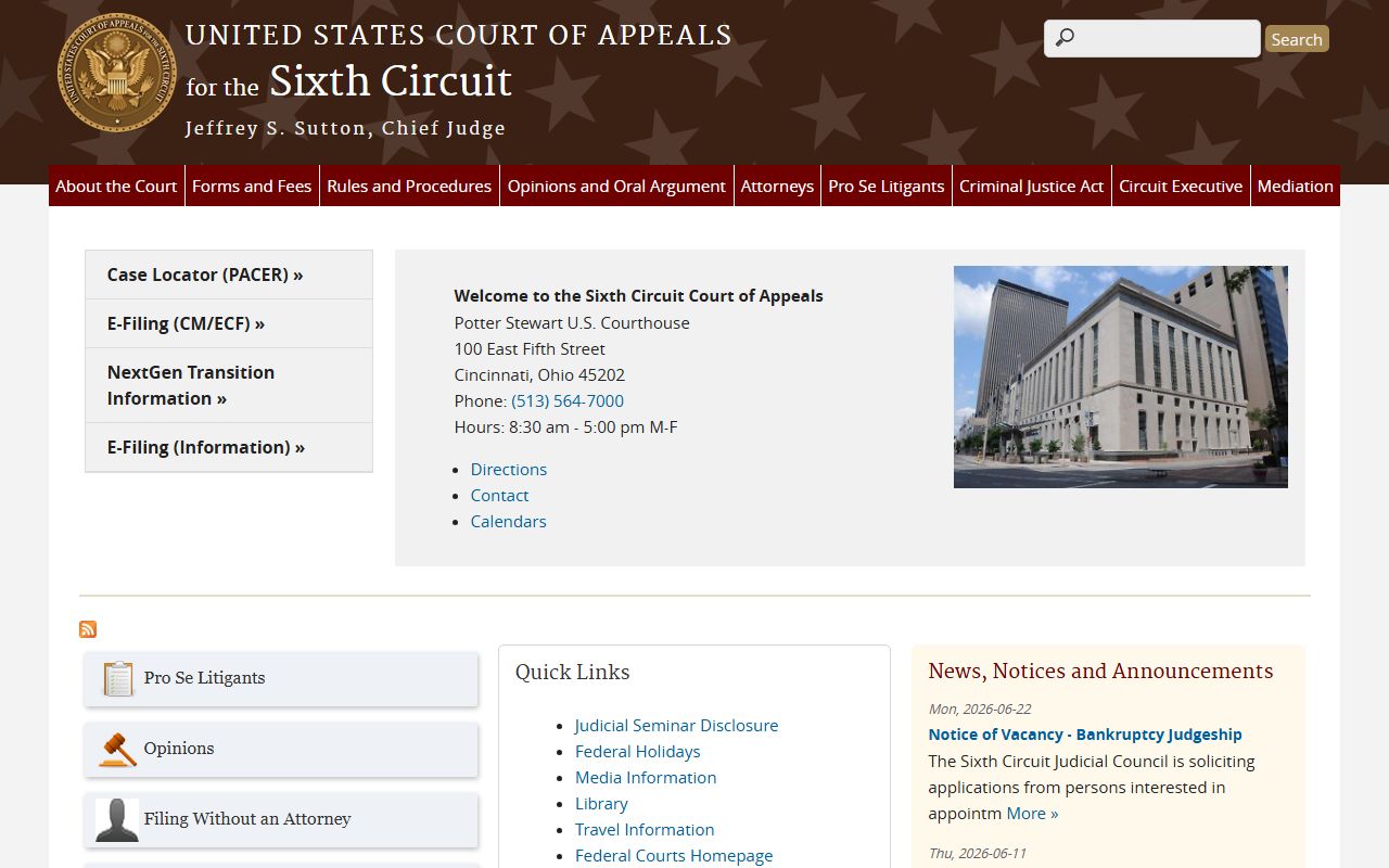 U.S. Sixth Circuit site marking the federal boundary for Chippewa County court dockets