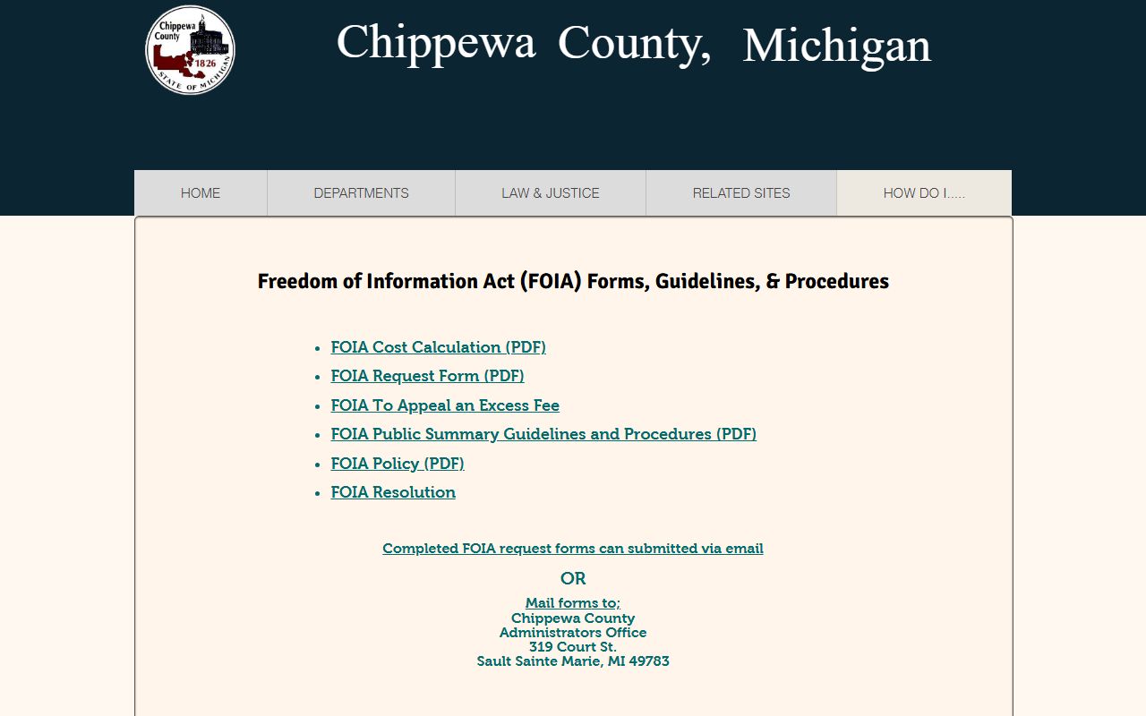 Chippewa County court records FOIA request page and policy