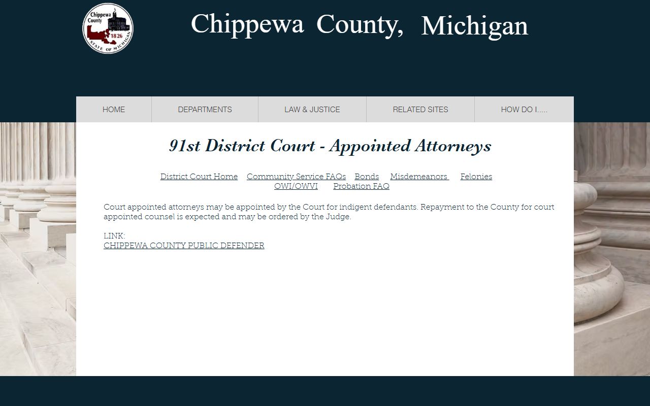 Chippewa County criminal court records and appointed attorney information