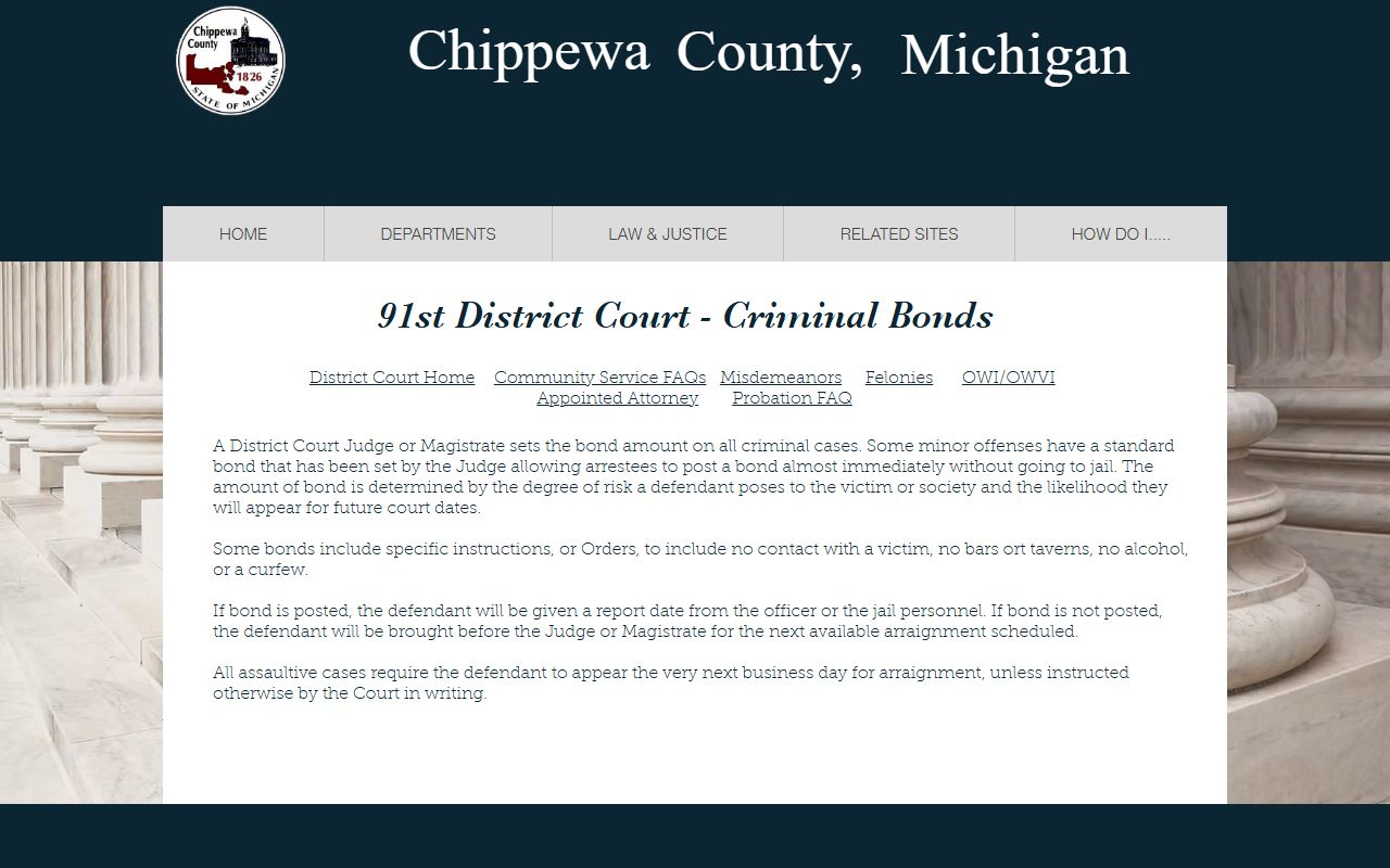 Chippewa County criminal court records bond information at the 91st District Court