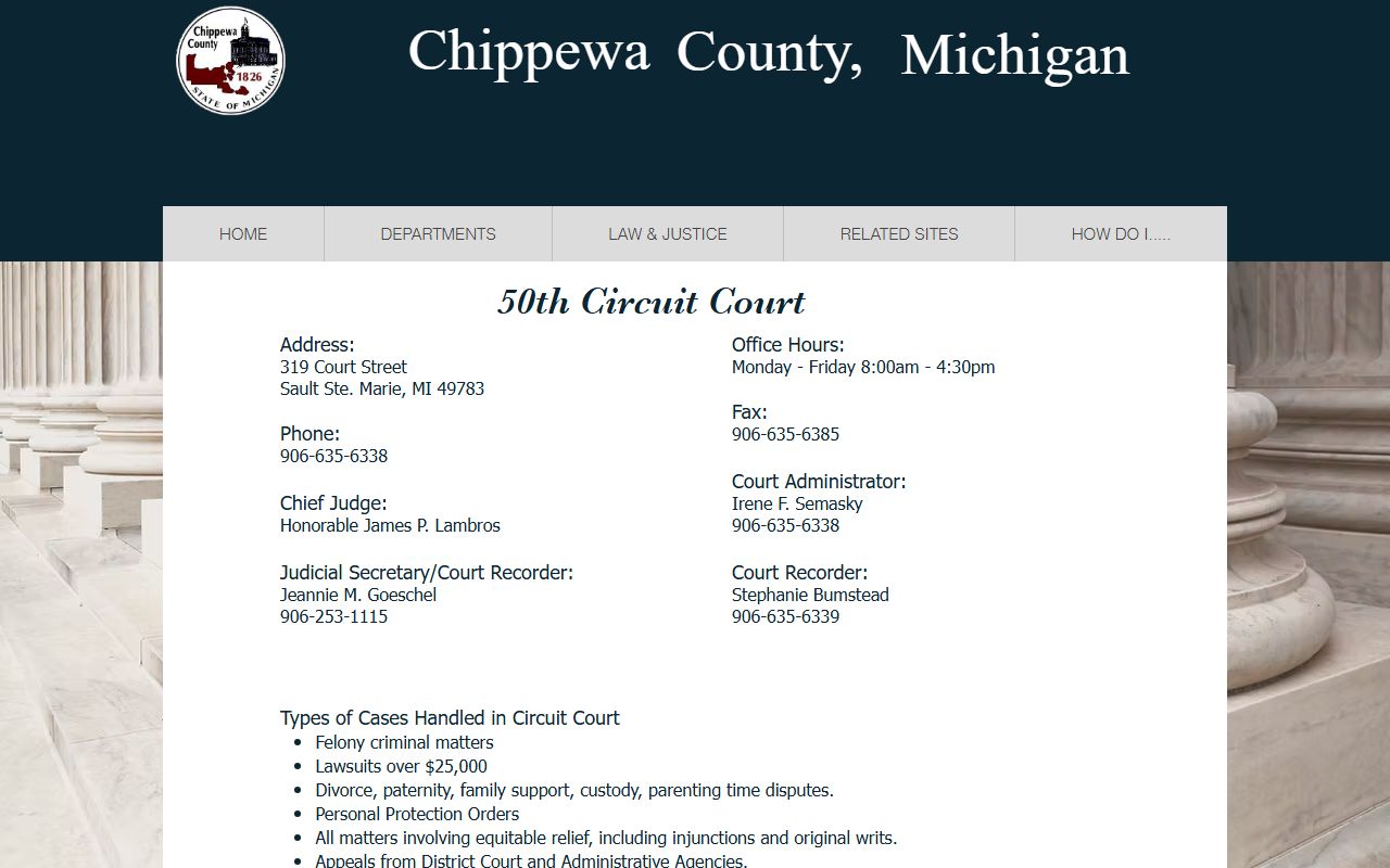 Chippewa County court records 50th Circuit Court page