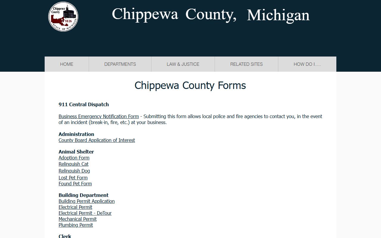 Chippewa County court records county forms page