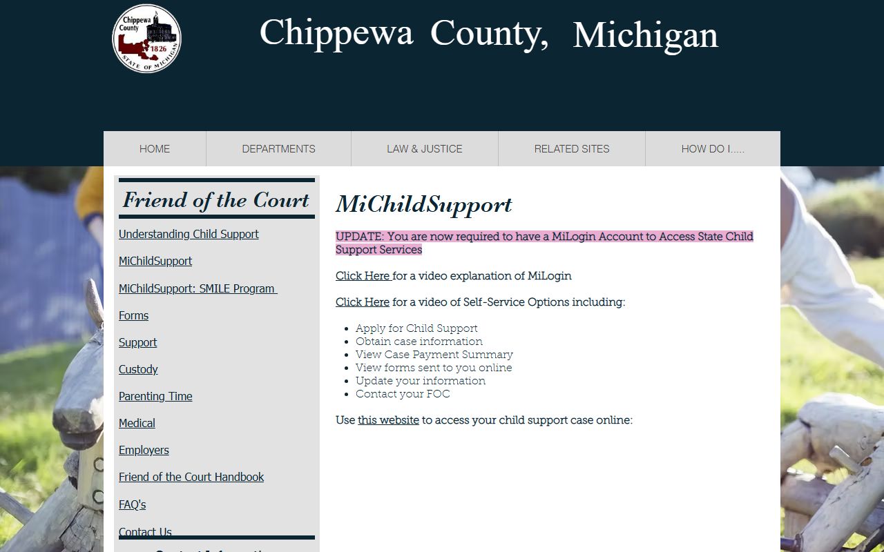 Chippewa County FOC MiChildSupport inmate custody records