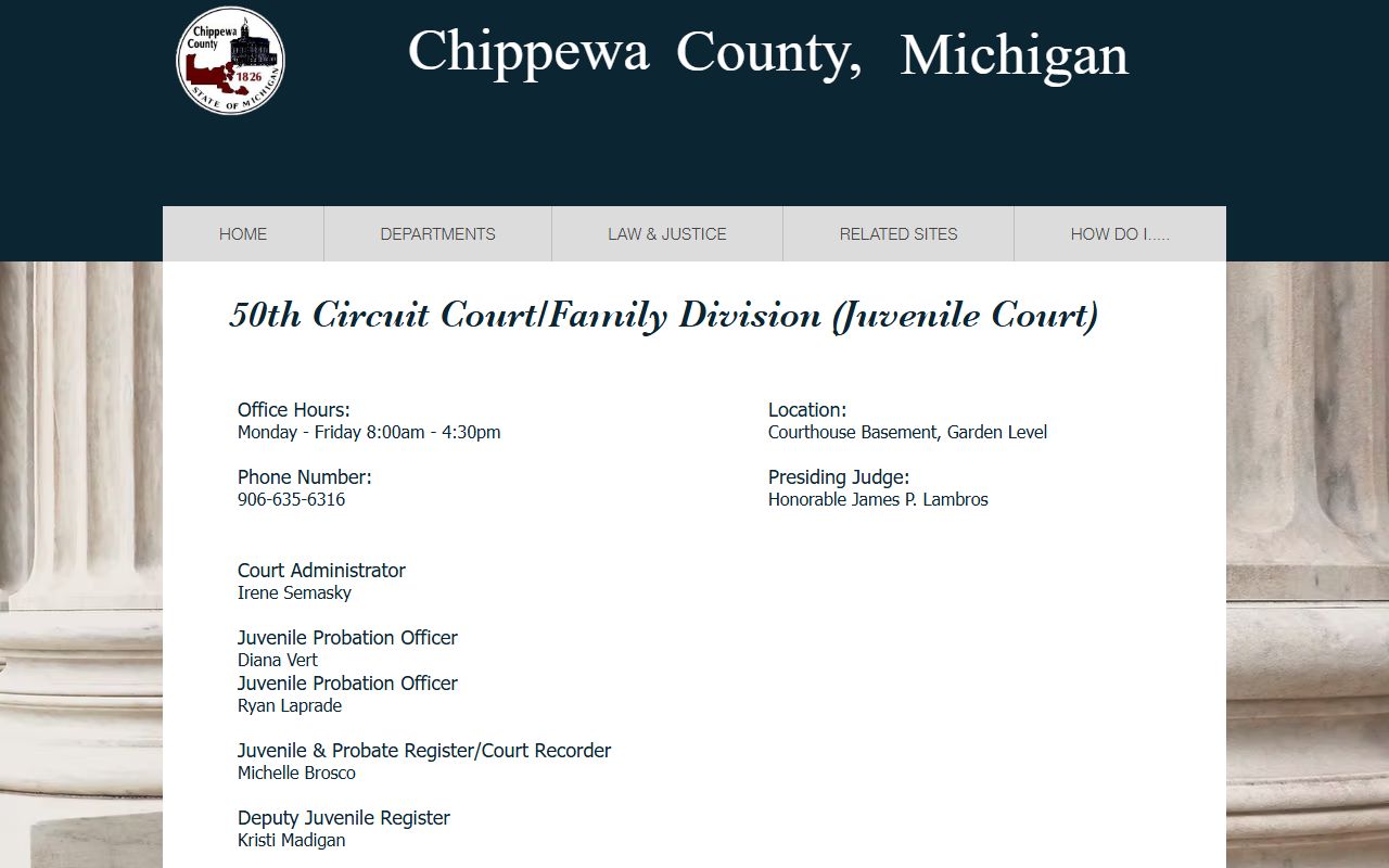 Chippewa County juvenile court custody and inmate records