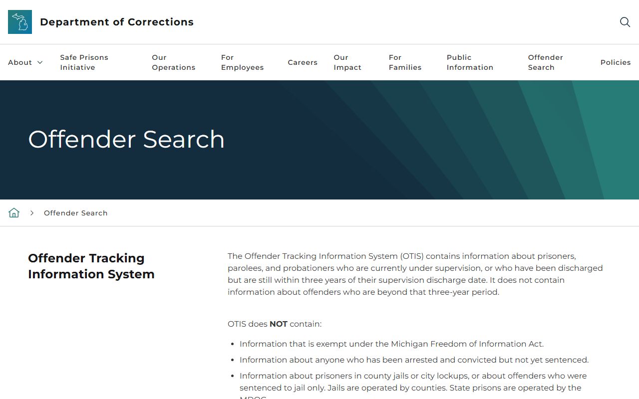 Chippewa County inmate lookup through Michigan OTIS offender search