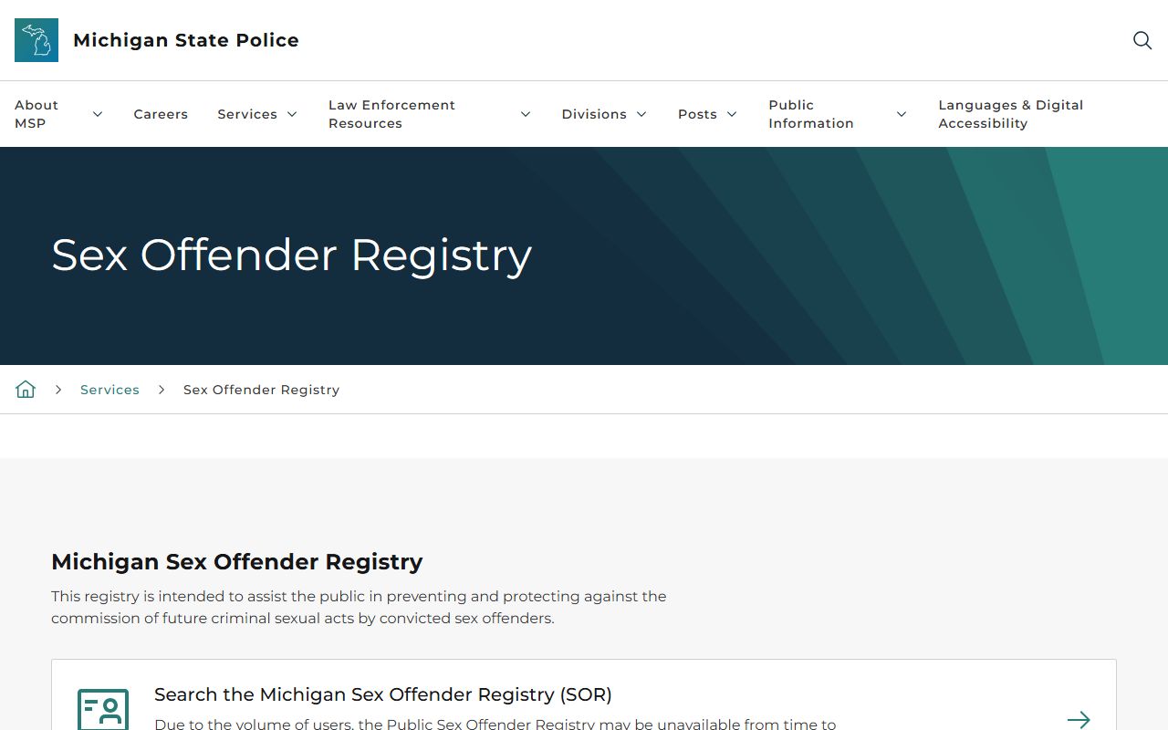 Chippewa County inmate check via Michigan Public Sex Offender Registry