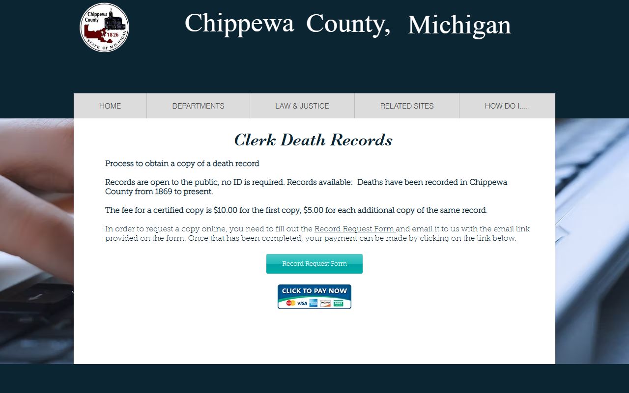 Chippewa County divorce records context with the clerk death records index page