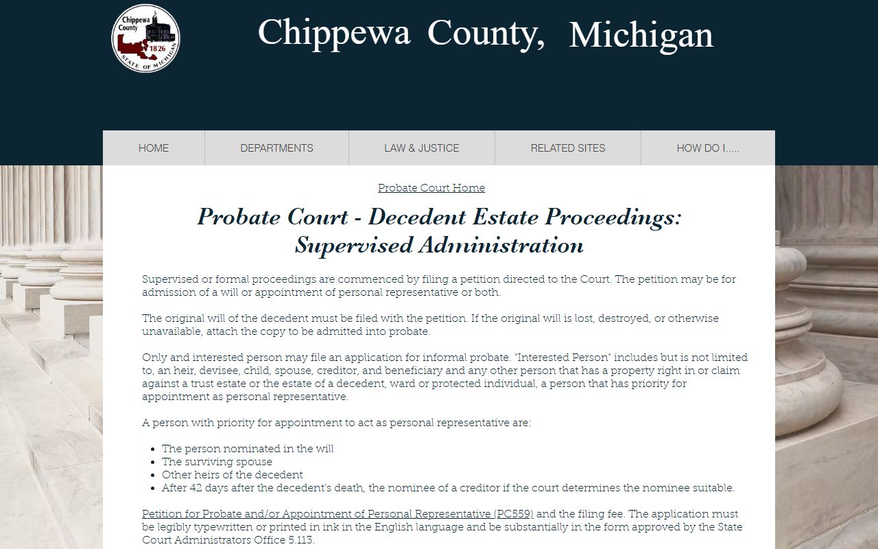 Chippewa County probate records supervised administration page